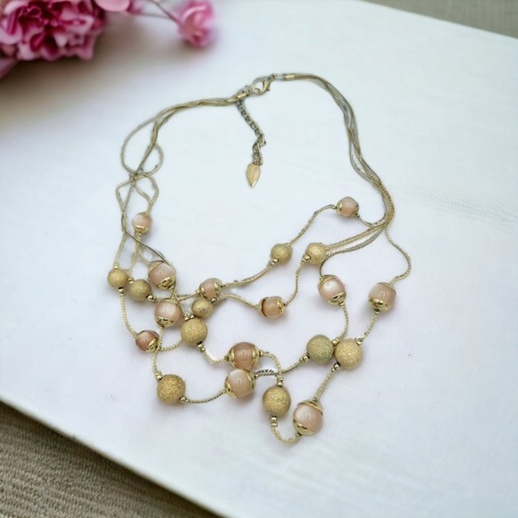 Coldwater Creek Necklace Station Glass & Goldtone Bead Layered Statement 20" - Picture 9 of 9